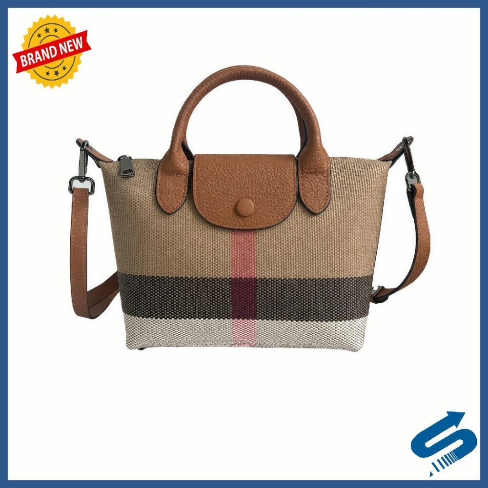 Structured Leather Trim Shoulder Tote Bag with Adjustable Strap